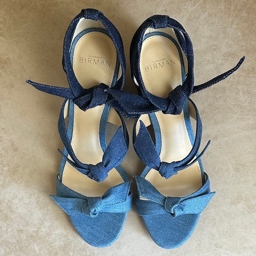 Alexandre Birman Mary Knotted Blue Denim Bow Sandals EU 37/US 7 Luxury Summer - Picture 5 of 10